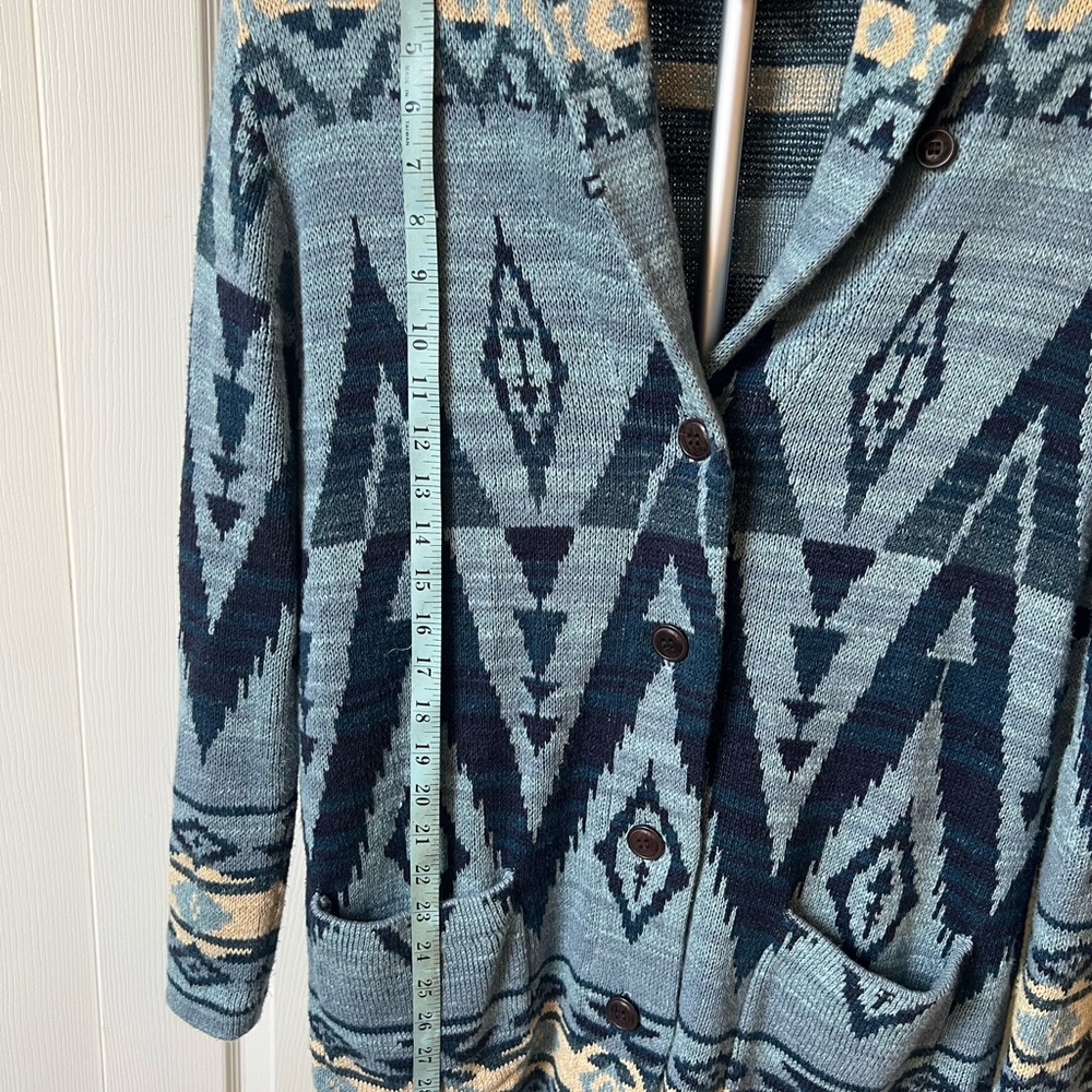 Polo Ralph Lauren Women’s Medium Blue Indigo Aztec Print 100% Cotton Cardigan - Picture 7 of 7